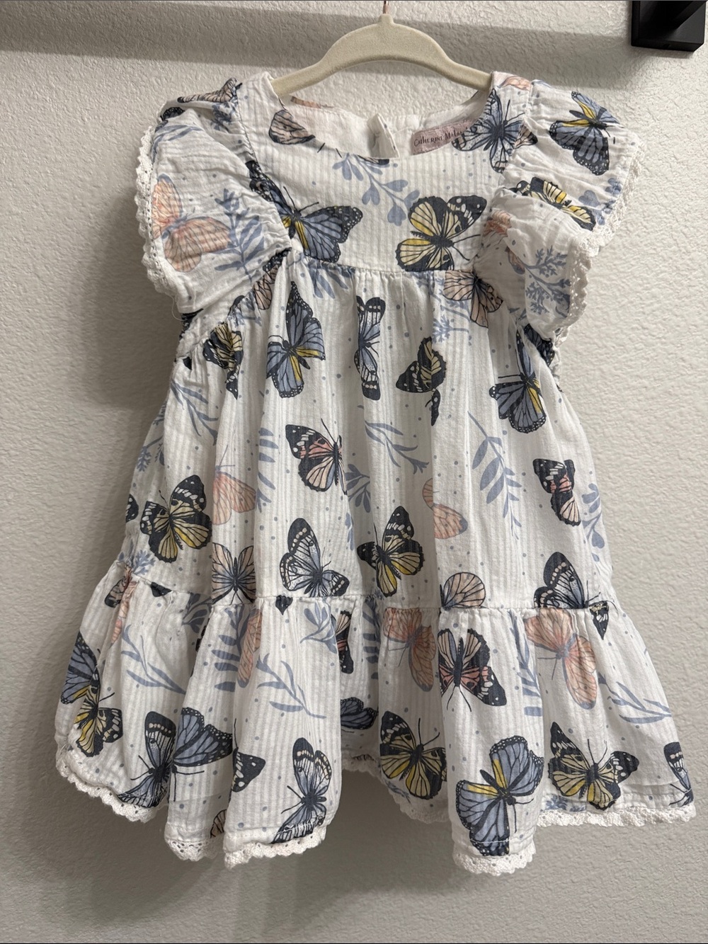 Butterfly Print White Cotton Dress for Girls